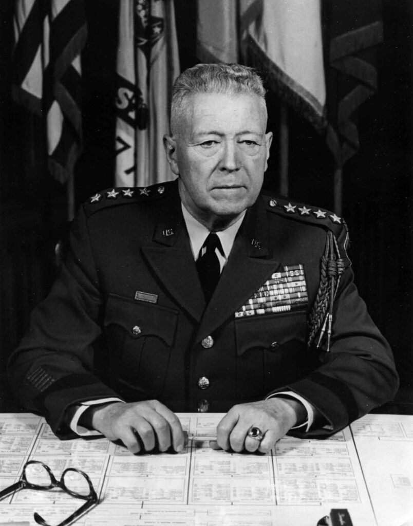 General Bruce C. Clarke, shown here in 1961 as commanding general of U.S. Army Europe (USAREUR) and NATO’s Central Army Group, began his Army career as an enlisted soldier during World War I. He later was commissioned as a second lieutenant in the Corps of Engineers after graduating from West Point and served in important command positions in World War II, the Korean War, and the Cold War. (National Archives)