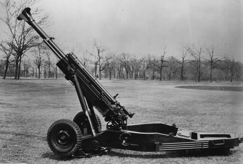 This prototype of the M102, shown here at Rock Island Arsenal, Illinois, in 1965, is equipped with a muzzle brake at the end of the barrel. Some examples with the muzzle brake made it to Vietnam but it was eventually removed from later production of the M102. (National Archives)